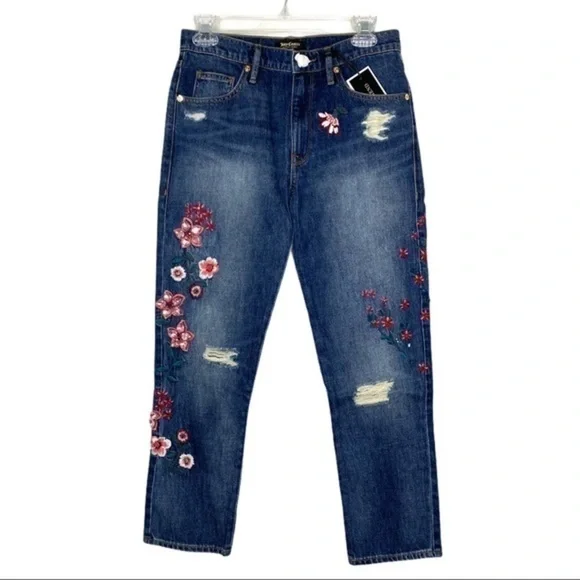 Juicy Couture Black Label Embellished Floral Cherry Blossom Boyfriend Jeans NWT